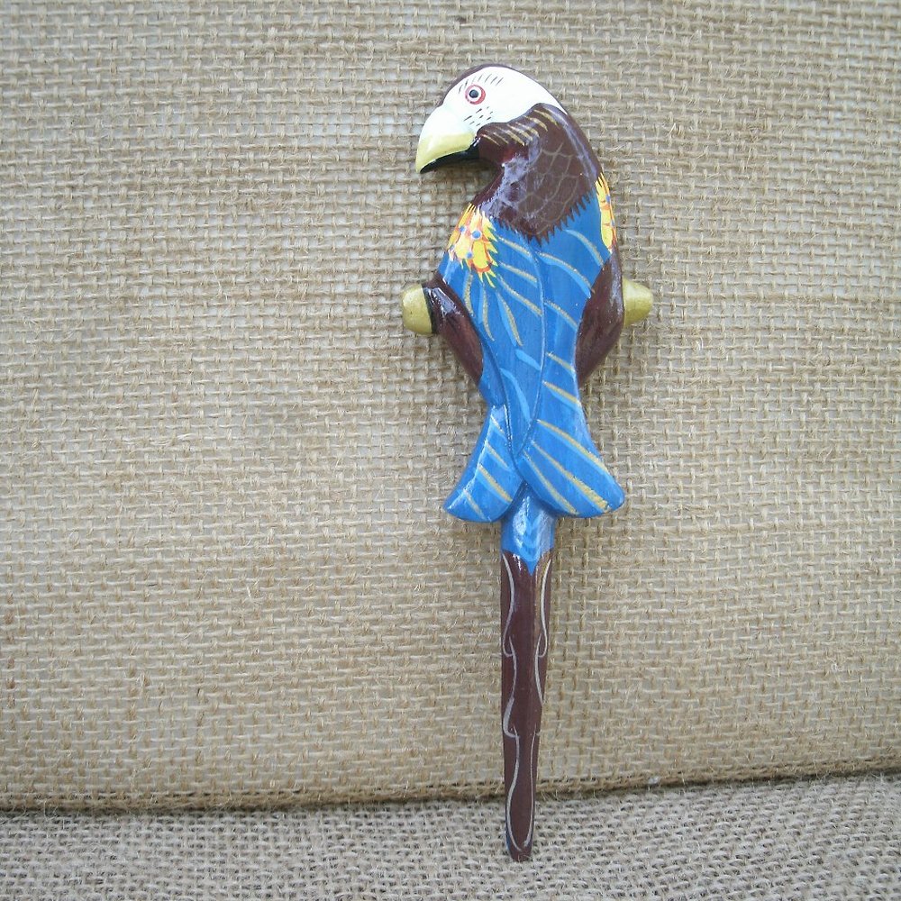Vintage Handmade Carved Wood Parrot Pin